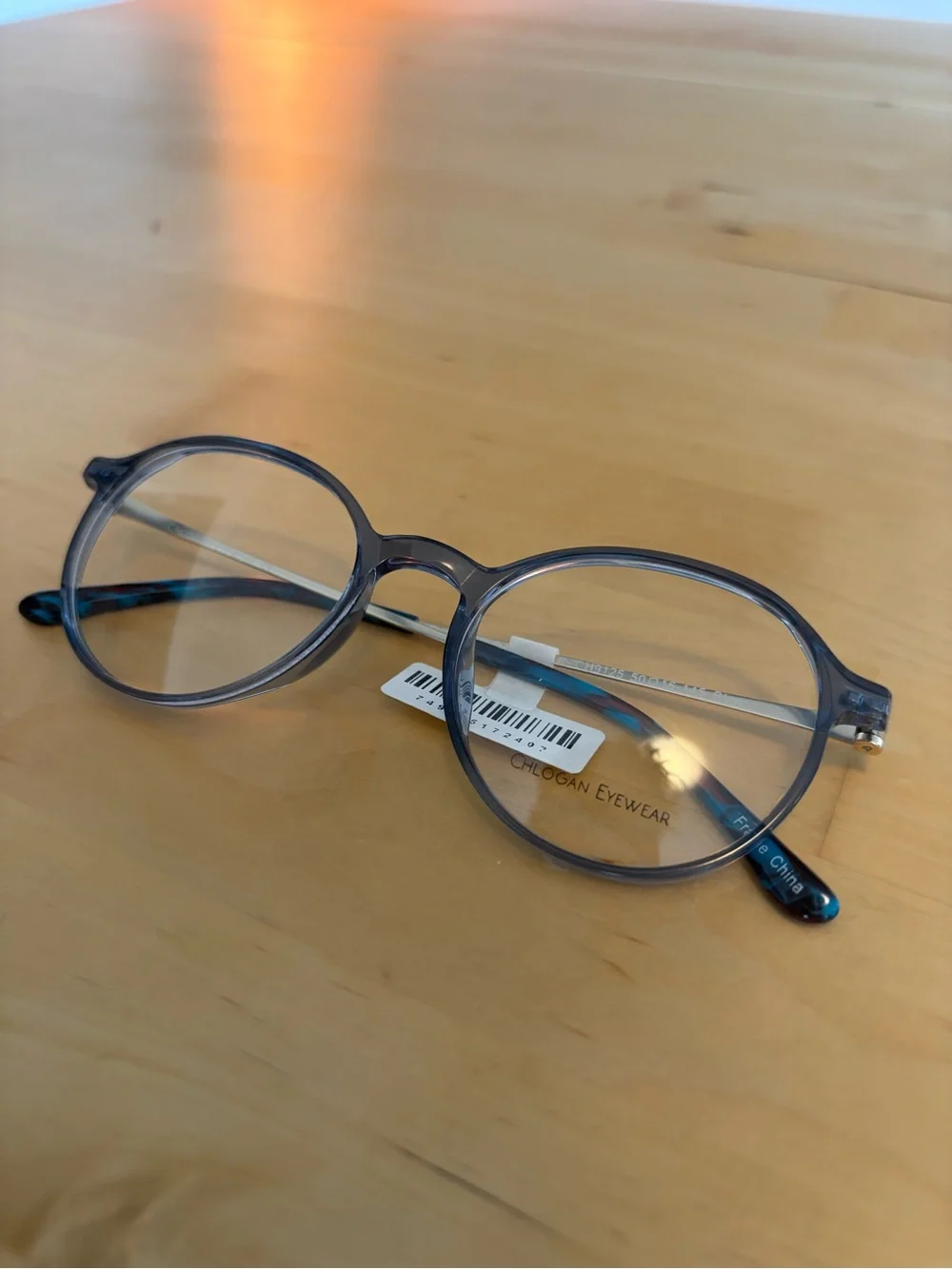 Chlogan Eyewear Round Translucent Blue Eyeglasses Silver Temples 9125 50-16-145